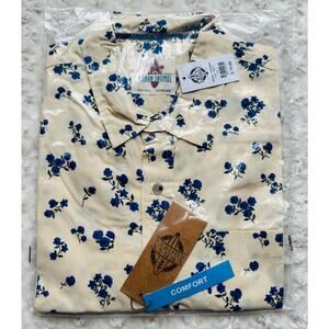 Urban Shores Surf Mens Floral Blue Cream Rose Hawaiian Button Shirt Large NEW